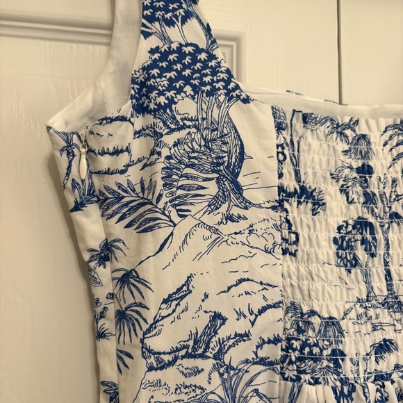 Nicole Miller Blue and White A-Line Toile Print Dress - 2 - Picture 6 of 7